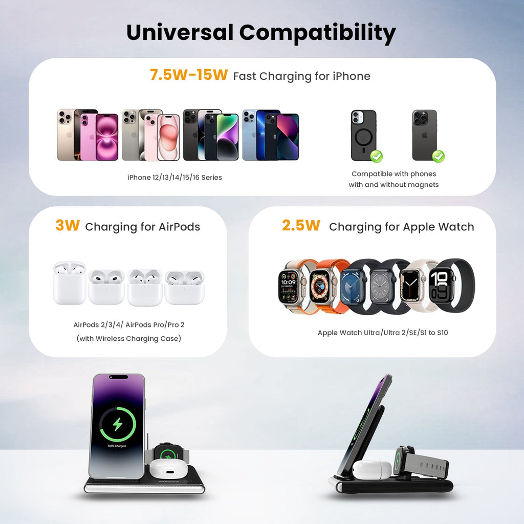 4-In-1 Foldable Wireless Charging Station with LED Night Light
