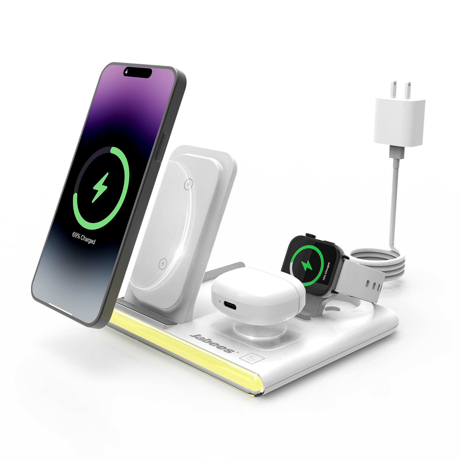 4-In-1 Foldable Wireless Charging Station with LED Night Light