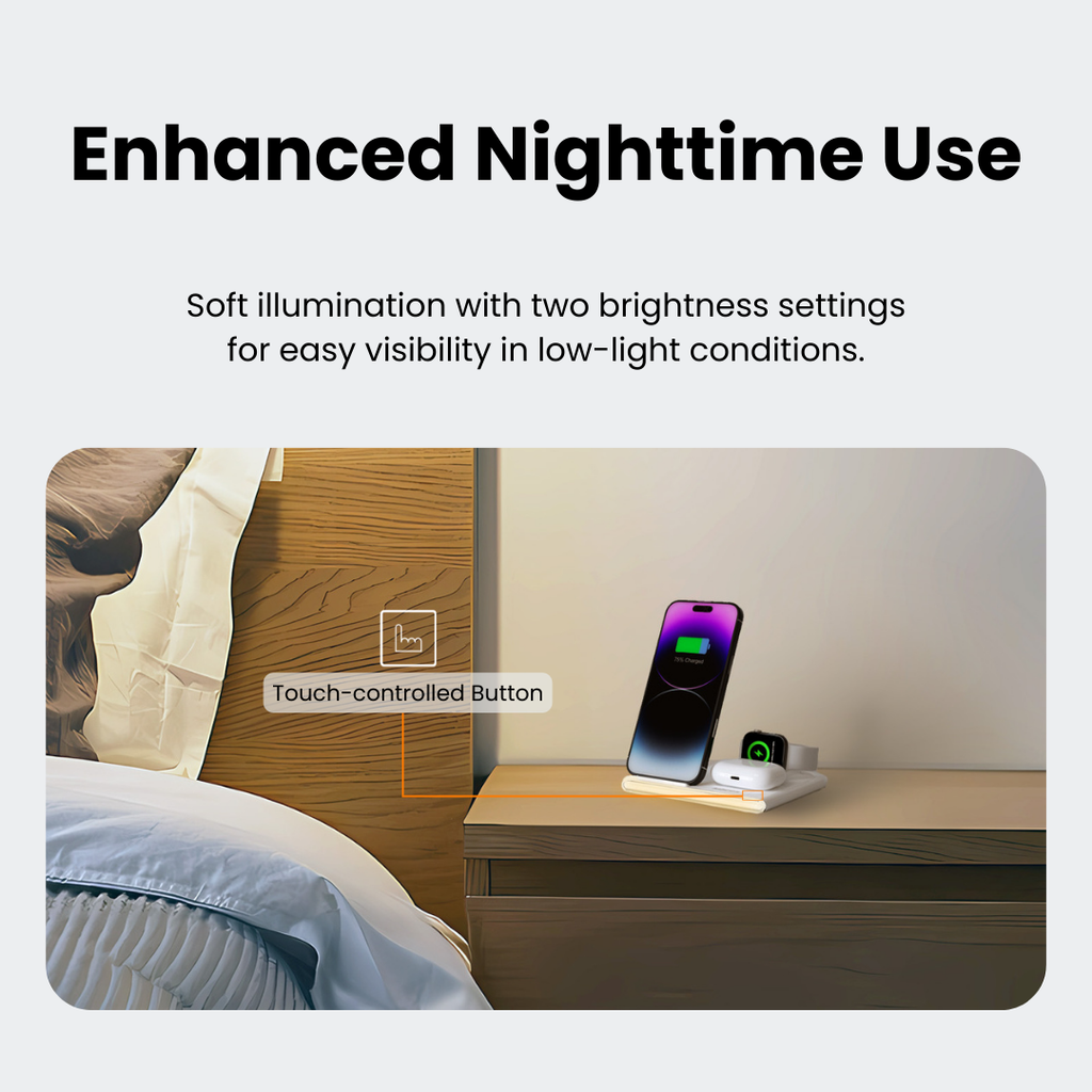 4-In-1 Foldable Wireless Charging Station with LED Night Light