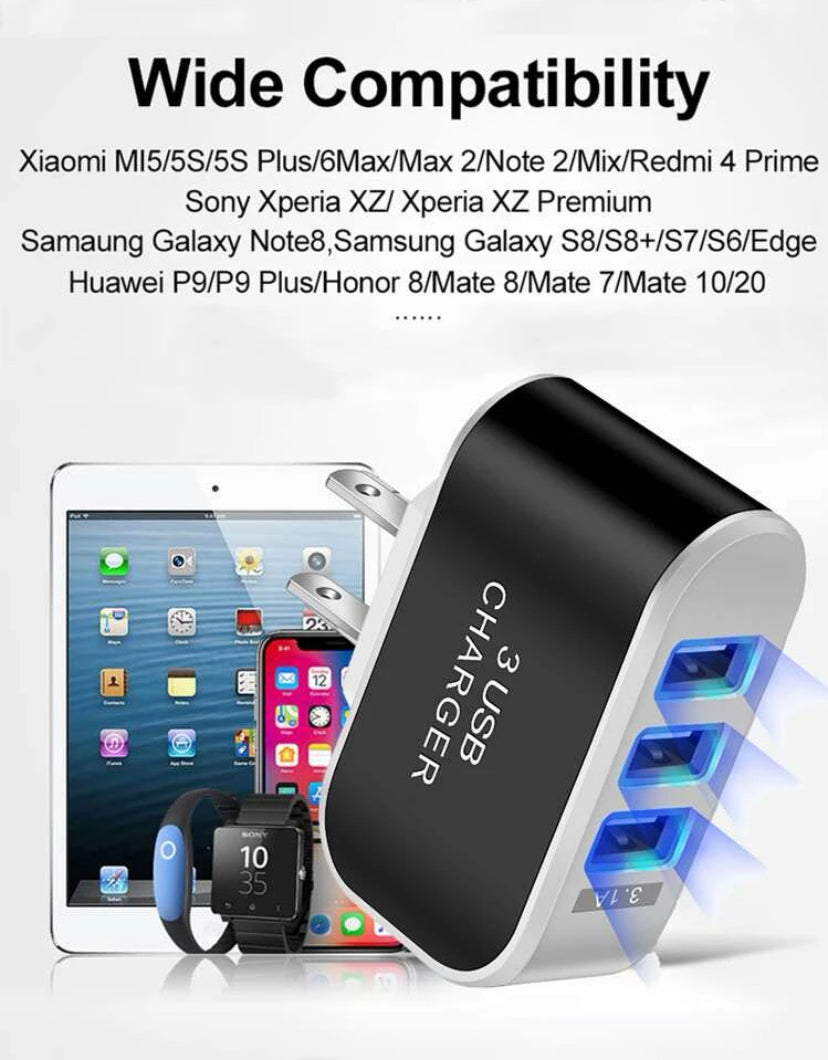 USB Wall Charger Plug Cube 3 Port
